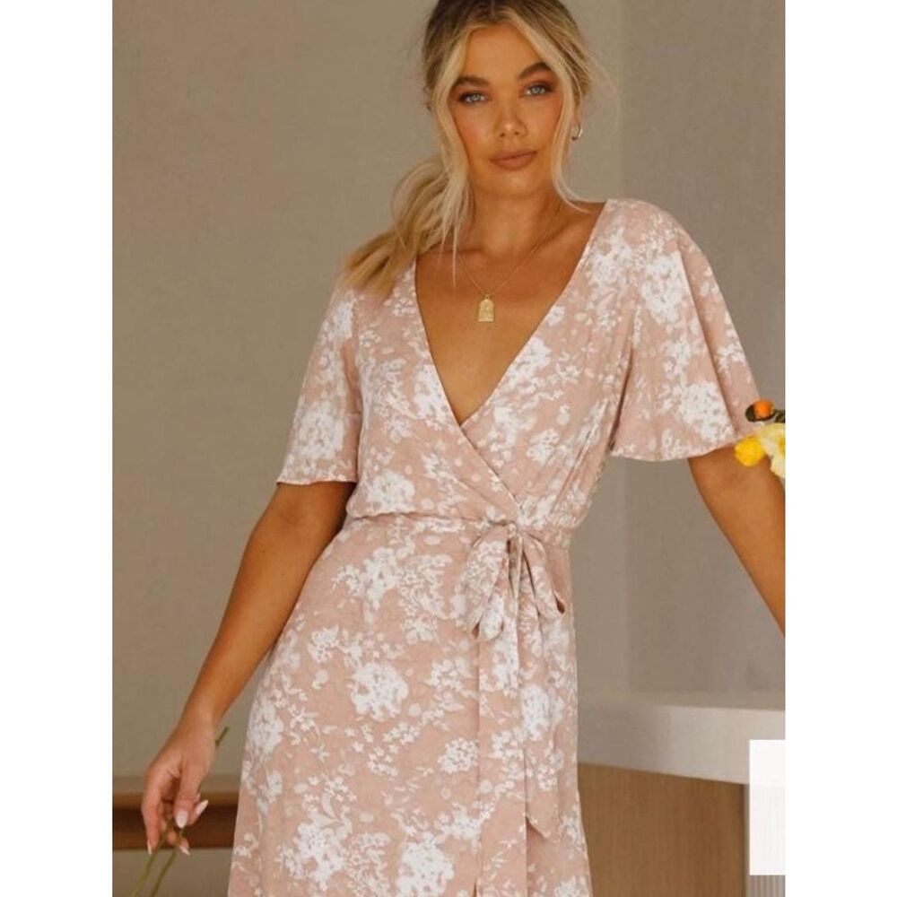 Petal & Pup | Alondra Dress Pink Blush Floral Wrap Midi Dress | S NWT